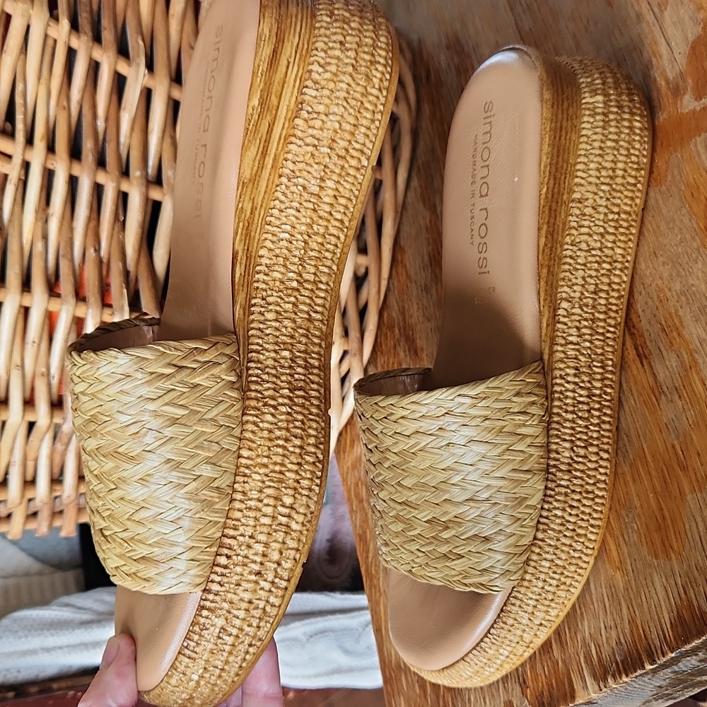 Simona‎ Rossi Open Toe Platform Sandals Woven Slides Size 9 / 40 Boho - Picture 7 of 11